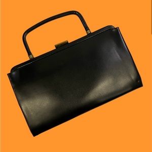 Vintage GARAY Black Evening Bag Unique Metal Handle